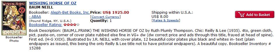 Wishing Horse of Oz firs edition