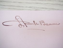 FRANK BAUM SIGNED AUTOGRAPH PAGE  on pink paper 