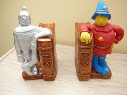 Rare 1971 Ceramic Bookends Tin Man & Scarecrow Progressive ART Prod Wizard of Oz
