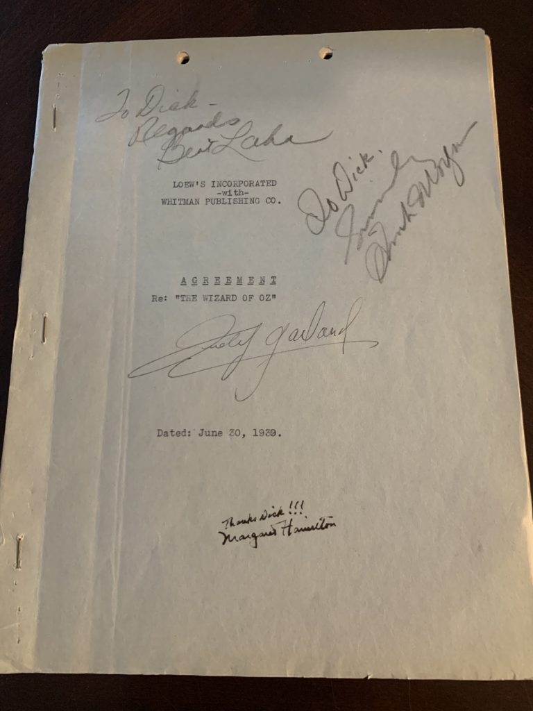 Contract signed by Judy Garland, Margaret Hamilton, Bert Lahr and Frank Morgan